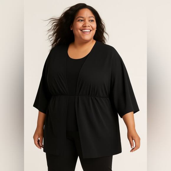 LAFAYETTE 148 NEW YORK Open Front Jacket Blazer Black Belted Lightweight Sz XXL - Picture 9 of 9